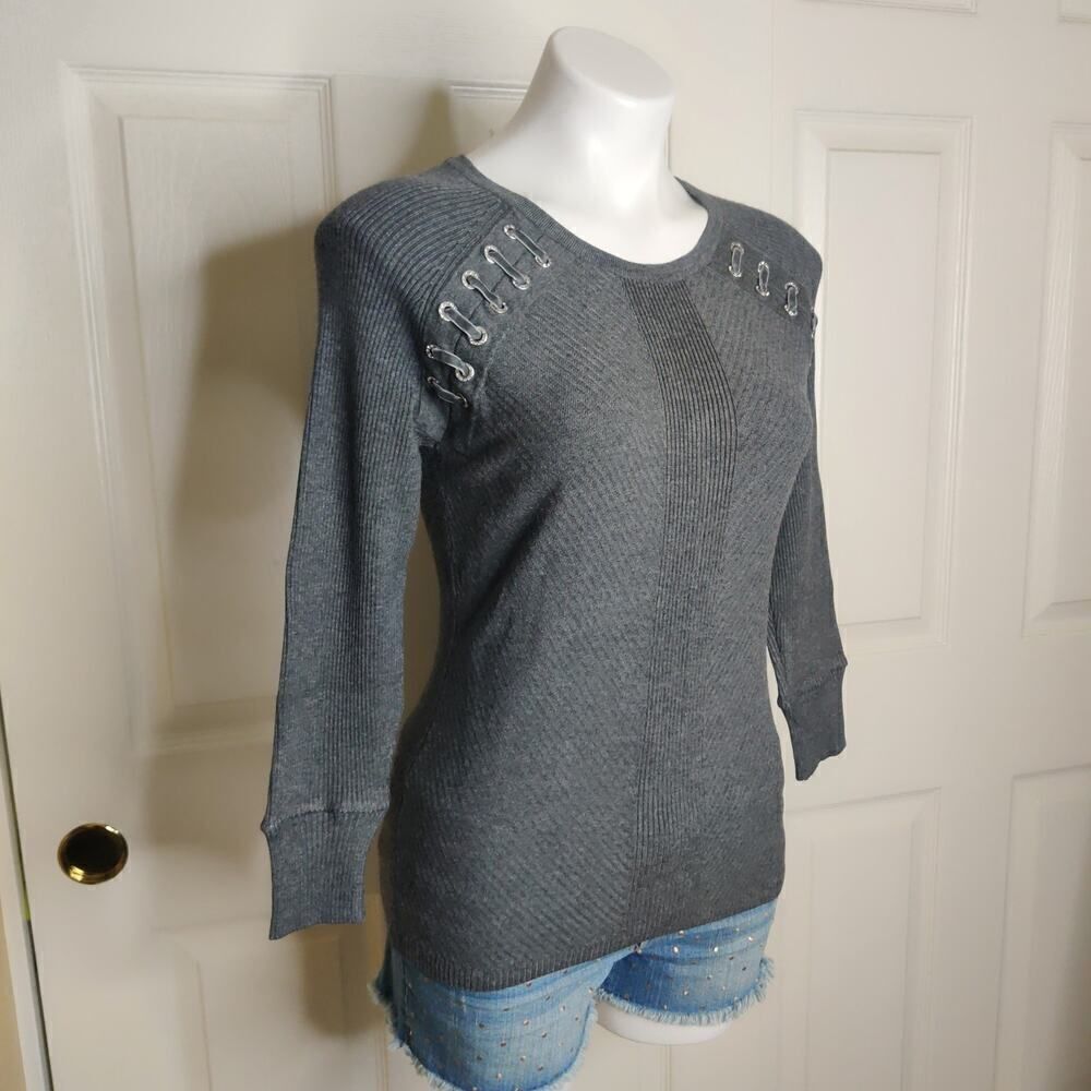 INC International Concepts velvet lace up rhinestone sweater sz M
